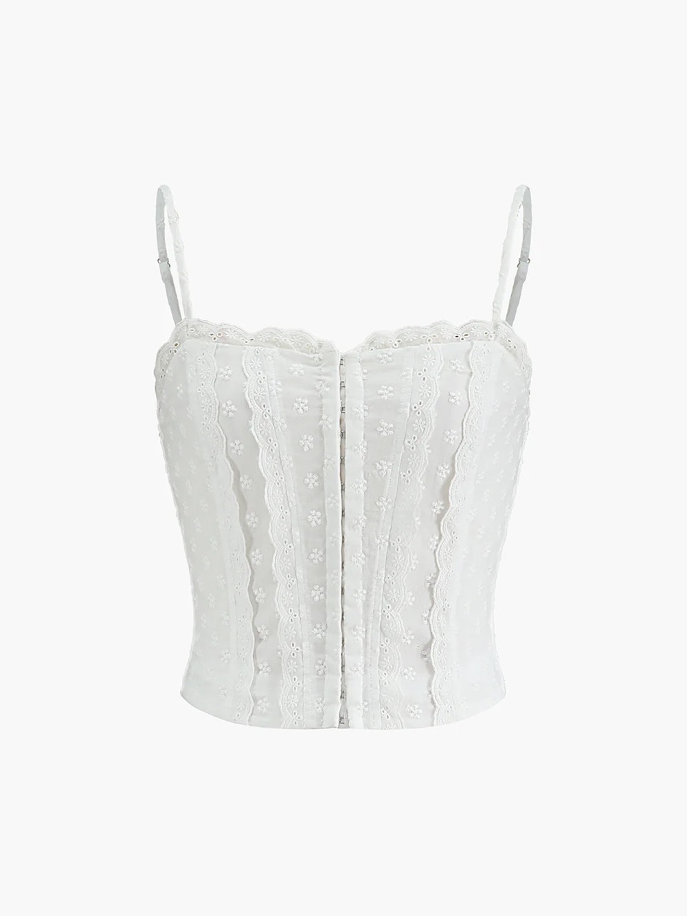 Cotton Button-Front Lace Trim Cami Top - Picture 5 of 8
